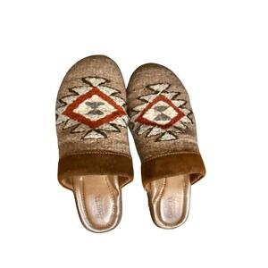 Born Handcrafted Footwear Women's Mules Slippers Southwest Aztec Pattern Suede